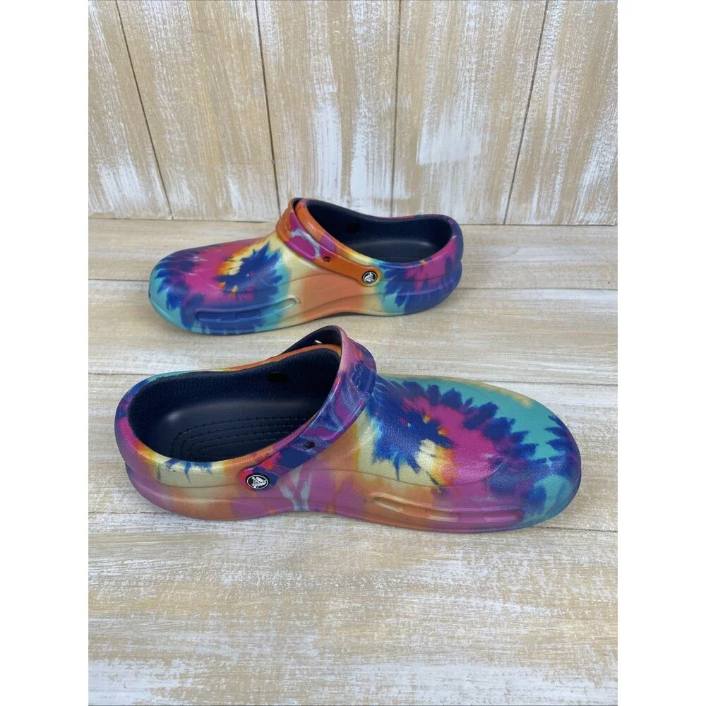 Crocs Bistro Multicolor Tie Dye Graphic Clogs Adult Size 14M Slip Resistant EUC
